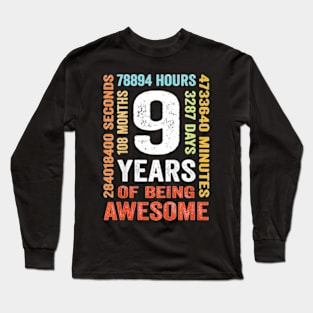 9th Birthday 9 Years Old Vintage Retro 108 Months Boy Girl T-Shirt Long Sleeve T-Shirt